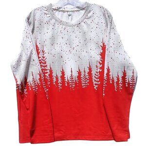 Exclusive Women's Shirt XXL Red White Forest Dotted Print Long Sleeve Blouse